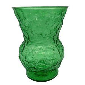 Brody Co Flower Vase Emerald Green Crinkle Glass Vintage 8 Inch Cleveland USA